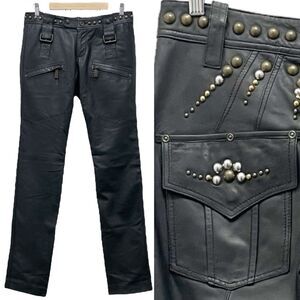 Diesel Vintage Y2K Black Leather Pants Studded Designer Biker Moto Size 29 | 8
